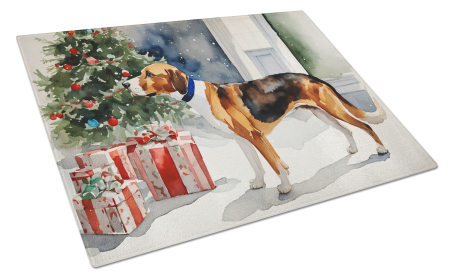 Cozy Christmas Glass Cutting Board (Dog Breed: English Foxhound 2651, size: large)