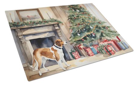 Cozy Christmas Glass Cutting Board (Dog Breed: English Foxhound 2652, size: large)
