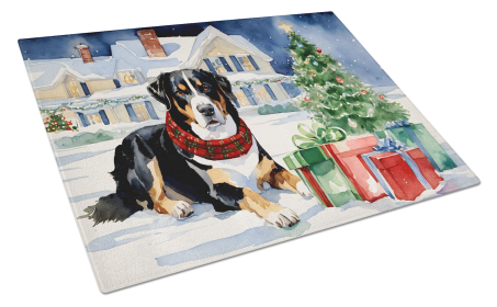 Cozy Christmas Glass Cutting Board (Dog Breed: Entlebucher Mountain Dog 2654, size: large)