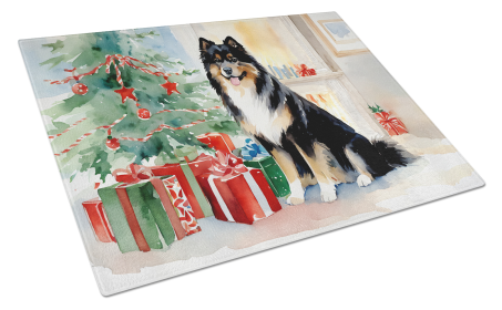 Cozy Christmas Glass Cutting Board (Dog Breed: Finnish Lapphund 2655, size: large)