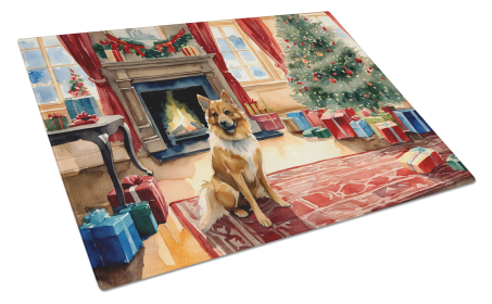 Cozy Christmas Glass Cutting Board (Dog Breed: Finnish Spitz 2656, size: large)