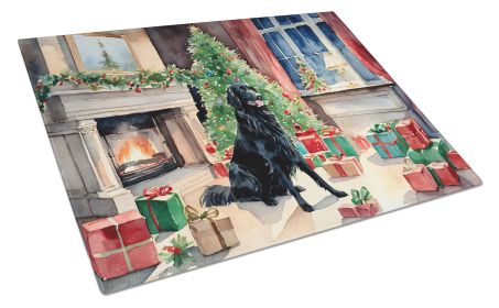 Cozy Christmas Glass Cutting Board (Dog Breed: Flat-Coated Retriever 2657, size: large)