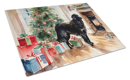 Cozy Christmas Glass Cutting Board (Dog Breed: Flat-Coated Retriever 2658, size: large)