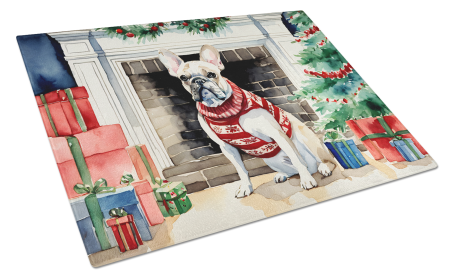Cozy Christmas Glass Cutting Board (Dog Breed: French Bulldog 2660, size: large)