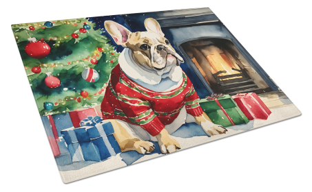 Cozy Christmas Glass Cutting Board (Dog Breed: French Bulldog 2661, size: large)