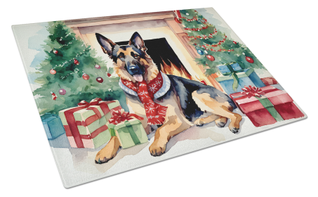 Cozy Christmas Glass Cutting Board (Dog Breed: German Shepherd 2662, size: large)