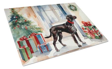 Cozy Christmas Glass Cutting Board (Dog Breed: German Shorthaired Pointer 2663, size: large)