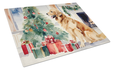 Cozy Christmas Glass Cutting Board (Dog Breed: Golden Retriever 2665, size: large)
