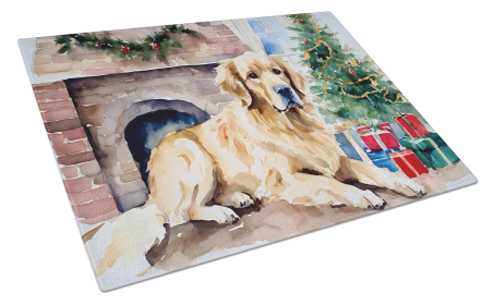 Cozy Christmas Glass Cutting Board (Dog Breed: Golden Retriever 2666, size: large)