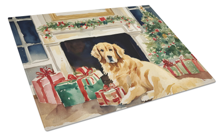 Cozy Christmas Glass Cutting Board (Dog Breed: Golden Retriever 2667, size: large)