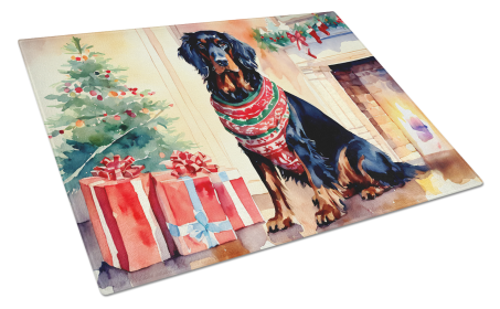 Cozy Christmas Glass Cutting Board (Dog Breed: Gordon Setter 2668, size: large)