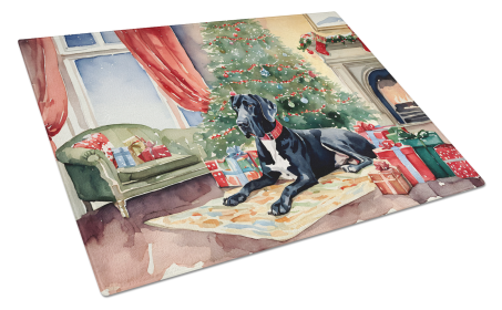 Cozy Christmas Glass Cutting Board (Dog Breed: Great Dane 2669, size: large)