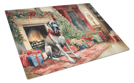 Cozy Christmas Glass Cutting Board (Dog Breed: Great Dane 2670, size: large)