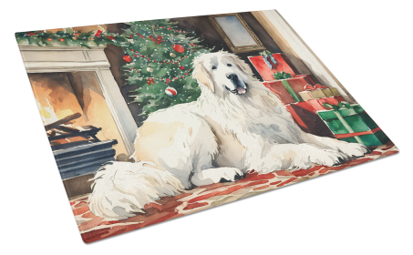 Cozy Christmas Glass Cutting Board (Dog Breed: Great Pyrenees 2671, size: large)
