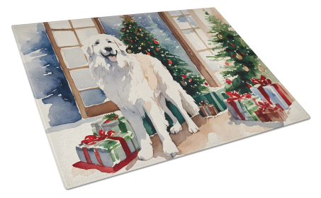 Cozy Christmas Glass Cutting Board (Dog Breed: Great Pyrenees 2672, size: large)