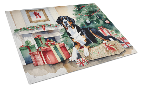 Cozy Christmas Glass Cutting Board (Dog Breed: Greater Swiss Mountain Dog 2673, size: large)