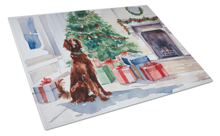Cozy Christmas Glass Cutting Board (Dog Breed: Irish Setter 2676, size: large)
