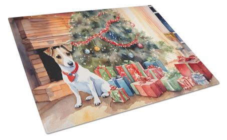 Cozy Christmas Glass Cutting Board (Dog Breed: Jack Russell Terrier 2681, size: large)