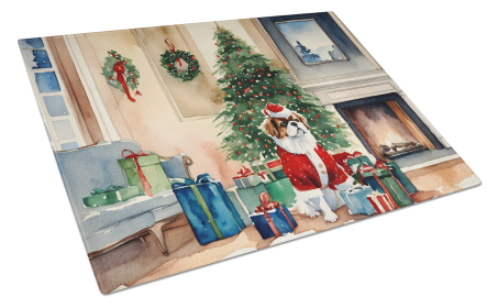 Cozy Christmas Glass Cutting Board (Dog Breed: Japanese Chin 2684, size: large)
