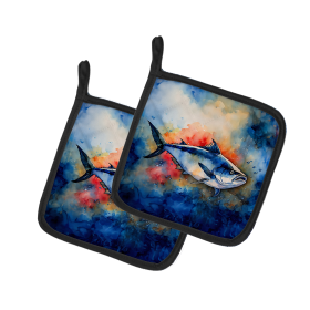 Nautical Collection Pair of Pot Holders (Design: Bluefin Tuna 2772, size: 7.5HX7.5W)
