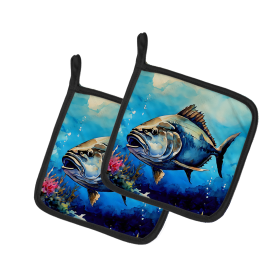 Nautical Collection Pair of Pot Holders (Design: Bluefin Tuna 2773, size: 7.5HX7.5W)