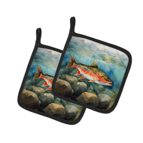 Nautical Collection Pair of Pot Holders (Design: Brook Trout 2774, size: 7.5HX7.5W)