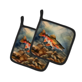 Nautical Collection Pair of Pot Holders (Design: Brook Trout 2775, size: 7.5HX7.5W)