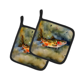 Nautical Collection Pair of Pot Holders (Design: Brook Trout 2776, size: 7.5HX7.5W)