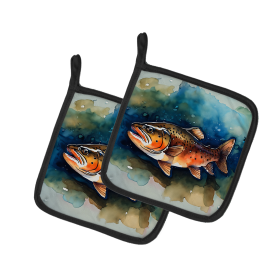 Nautical Collection Pair of Pot Holders (Design: Brook Trout 2777, size: 7.5HX7.5W)