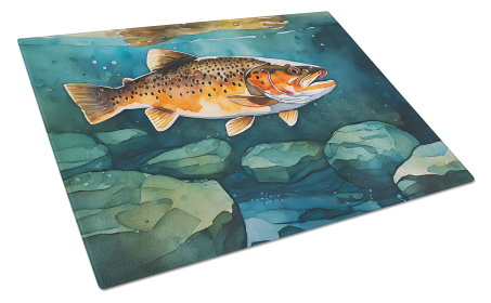 Nautical Collection Glass Cutting Board (Dog Breed: Brook Trout 2778, size: large)