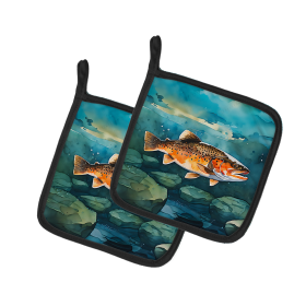 Nautical Collection Pair of Pot Holders (Design: Brook Trout 2778, size: 7.5HX7.5W)