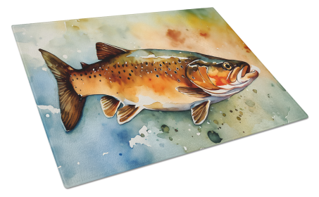 Nautical Collection Glass Cutting Board (Dog Breed: Brook Trout 2779, size: large)