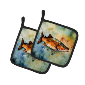 Nautical Collection Pair of Pot Holders (Design: Brook Trout 2779, size: 7.5HX7.5W)