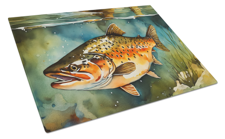 Nautical Collection Glass Cutting Board (Dog Breed: Brook Trout 2780, size: large)