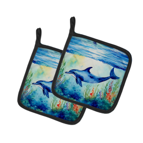 Nautical Collection Pair of Pot Holders (Design: Dolphin 2781, size: 7.5HX7.5W)