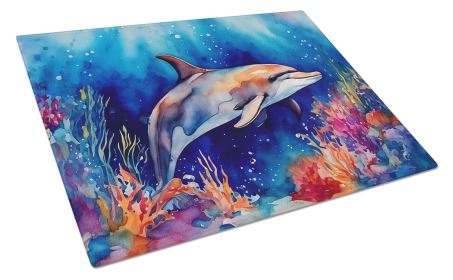 Nautical Collection Glass Cutting Board (Dog Breed: Dolphin 2783, size: large)