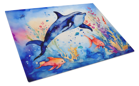 Nautical Collection Glass Cutting Board (Dog Breed: Dolphin 2784, size: large)