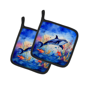 Nautical Collection Pair of Pot Holders (Design: Dolphin 2784, size: 7.5HX7.5W)