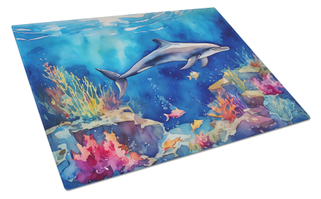 Nautical Collection Glass Cutting Board (Dog Breed: Dolphin 2785, size: large)