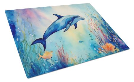 Nautical Collection Glass Cutting Board (Dog Breed: Dolphin 2786, size: large)