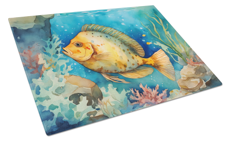 Nautical Collection Glass Cutting Board (Dog Breed: Flounder 2787, size: large)