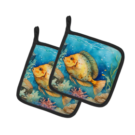 Nautical Collection Pair of Pot Holders (Design: Flounder 2787, size: 7.5HX7.5W)