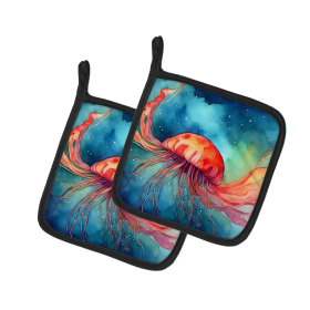 Nautical Collection Pair of Pot Holders (Design: Jellyfish 2788, size: 7.5HX7.5W)