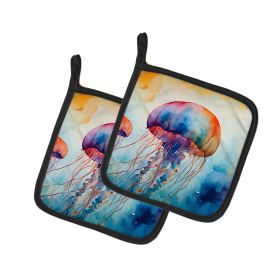 Nautical Collection Pair of Pot Holders (Design: Jellyfish 2789, size: 7.5HX7.5W)