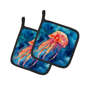 Nautical Collection Pair of Pot Holders (Design: Jellyfish 2790, size: 7.5HX7.5W)