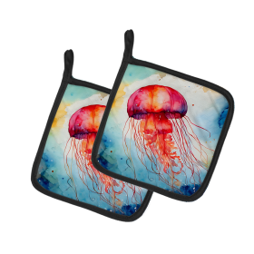 Nautical Collection Pair of Pot Holders (Design: Jellyfish 2791, size: 7.5HX7.5W)