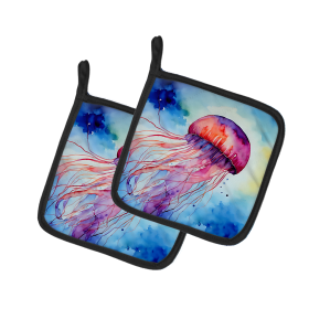 Nautical Collection Pair of Pot Holders (Design: Jellyfish 2792, size: 7.5HX7.5W)