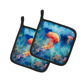 Nautical Collection Pair of Pot Holders (Design: Jellyfish 2793, size: 7.5HX7.5W)