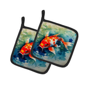 Nautical Collection Pair of Pot Holders (Design: Koi Fish 2794, size: 7.5HX7.5W)