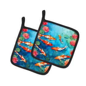Nautical Collection Pair of Pot Holders (Design: Koi Fish 2795, size: 7.5HX7.5W)